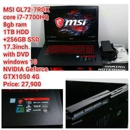 MSI GL72-7RDX core i7-7700HQ8gb ram 1TB HDD +256GB SSD