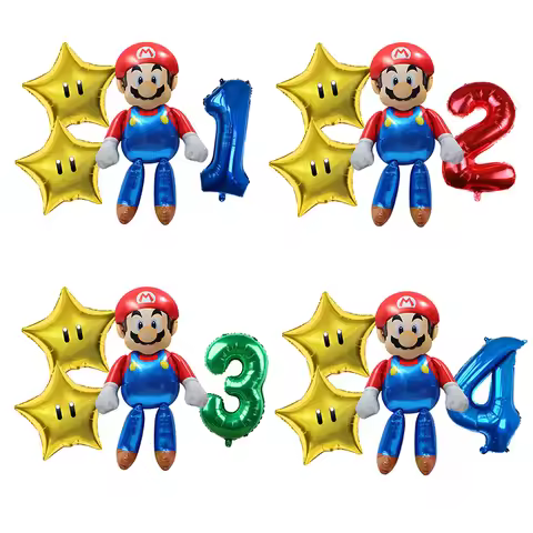 4D Super Mario Bros Foil Baalloon Baby Birthday Photo Props Cartoon Aluminum Film Balloons Happy Bir