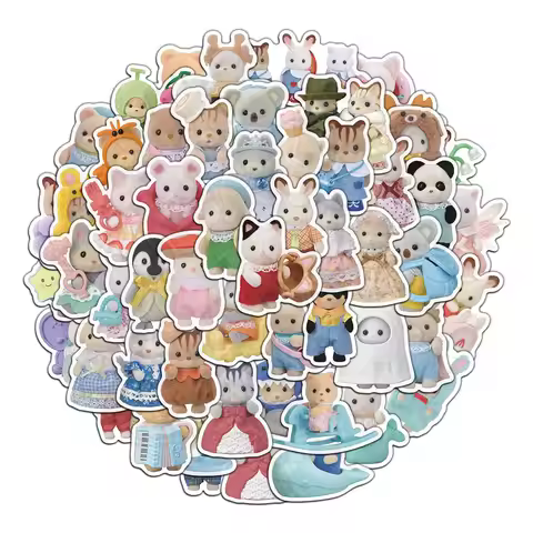 55Pcs Calico Critters Family Cartoon Cute Handheld Notebook Skateboarding Luggage Decorative Sticker