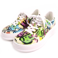 Unused GUCCI 727847 Interlocking G Graffiti Print Rabbit Platform Sneakers in Ivory and Multicolor ,