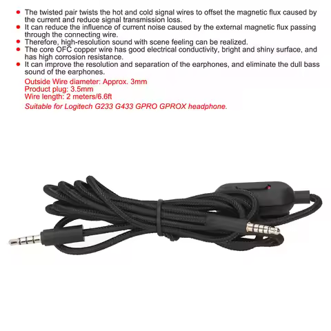 Game Headphone Audio Cable Volume Microphone Control for Logitech G233 G433 GPROX Volume Control Aud