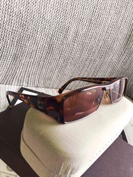 專櫃GUCCI品牌 方形復古金屬拼接玳瑁色半框茶色老品古著太陽眼鏡+MARNI眼鏡盒