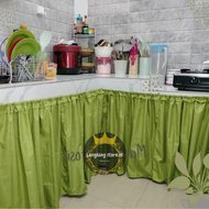 Gorden Dapur Minimalis Poliester Beraplikasi | Warna Cinnamon/Light Blue/Biru Gemerlap | Langlang st