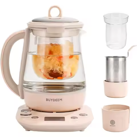 BUYDEEM Health Pot, Glass Electric Kettle for Tea & Coffee,Hot Water Boiler and Wamer w/ Stew Pot,Te