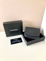 中古Chanel魚子醬荔枝皮革 黑色短夾 皮夾 錢包 小包 古董二手包