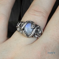 Vintage Floral Double Snake Wrap Ring Personality Punk Moonstone Ring For Women Men