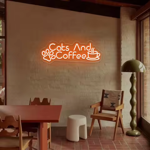 Cat And Coffee Neon Sign,Cat Cafe Neon Sign,Coffee Bar Cat Paw LED Sign,Coffee Shop Neon Sign,Coffee