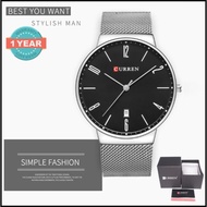Curren นาฬิกาข้อมือผู้ชาย แท้100% Minimal Design ตัวเรือนบางเฉียบหรู สายนาฬิกาปรับได้เอง แสดงวันที่