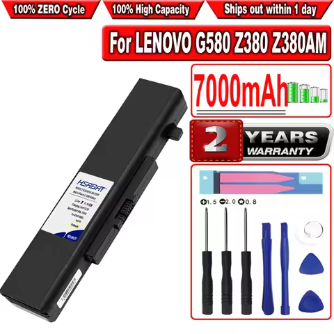 HSABAT 7000mAh Laptop Battery for LENOVO G580 Z380 Z380AM Y480 G480 V480 Y580 G580AM L11S6Y01 L11L6Y