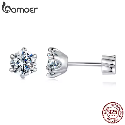 BAMOER White Gold Plated Moissanite Earrings for Women, 925 Sterling Silver Sparkling Moissanite Stu