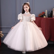 Girl White Fashion Princess Dress Children Host Girl High-end Piano Performance Dress ES339