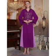 Middle Eastern Arab Muslim Abaya Purple Embroidered Robe Banquet Dubai Dress Dress Abaya
