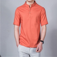 Linen Shirt Men Short Sleeve Slim Polo Collar Shirts for Men's Blouses Casual Plus Size M-5XL 7 Color
