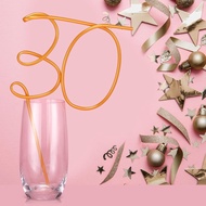Potchen 30th Birthday Party Gold Straw XL 30th Anniversary Funny Straw Gift Decorations Thirty Mille
