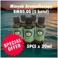 Minyak Aromatherapy 5btlx30ml-MELEGAKAN STRESS,BATUK.SELSEMA,SINUS,PENING DAN LOYA-HQ