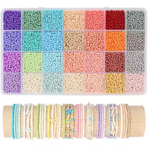 6700 pieces 3 mm glass seed beads, 28 color small seed beads Friendship bracelet making kit, DIY art