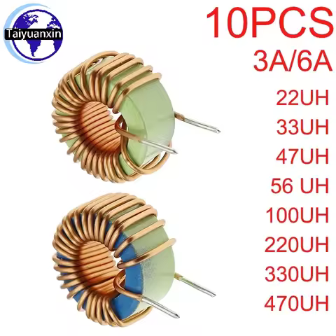 10PCS Toroid Core Inductor 3/6A Winding Magnetic Inductance 22UH 33UH 47UH 56 UH 100UH 220UH 330UH 4