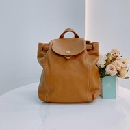 MS0574 Longchamp 瓏驤 餃子 背包 書包 牛皮 棕色 銀扣 Le Pliage Cuir XS MINI Leather Backpack Brown x PHW