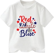 MEIBAN USA Flag Toddler Boys Red White Blue Text Print T Shirts American Flag Shirt Kids Independence Day (White, 5-6 Years)