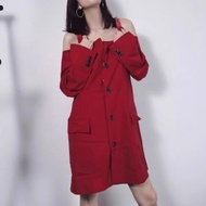 女士吊帶露肩西裝連衣裙紅色 B833