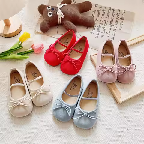 2025 Girls Ballet Flats Casual Round Toe Cute Suede Ballerina Church Princess Shoes Spring Elegant P