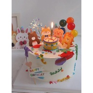 兒童生日蛋糕裝飾卡通動物派對帽插牌小兔子獅子小熊小豬紙杯插件