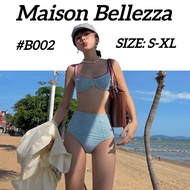 Fast Delivery From Thailand Bikini Set 3 Pieces (Including Headscarf) Korean Swimsuit Striped High W