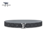 LV Men's Splice Bright Cowhide and Monogram Eclipse Canvas Classic Letter Buckle Double sided Belt 4cm Wide M0535V