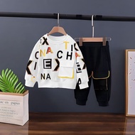 Latest Boys' Suits 2024 1 3 4 Years Old Boys 5 6 Long Sleeve T-Shirt Bottoms One Set of Tops 7 8 13 