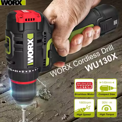 WORX WU130X WU131 12V Brushless Cordless Drill impact drill Electric Drill Screwdriver 40N.m Power T