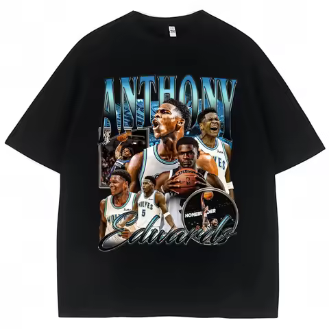 Vintage Anthony Edwards Graphic T Shirt Men's Clothing Basketball Fans Gift T-shirt Cotton Oversized