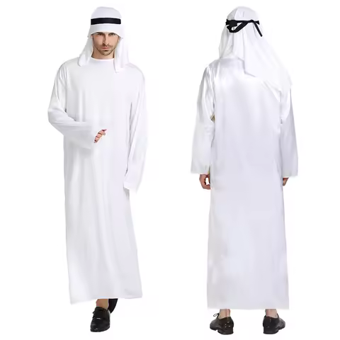 Halloween Carnival Arabian Robe Chief Prince Cosplay Costume Masquerade White Middle Eastern Dubai C