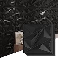 LooYee 24 pcs 19.7" x 19.7" PVC 3D Wall Panel Diamond for Interior Wall Décor in Black, Wall Decor P
