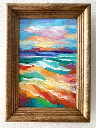 海景油畫原創海景畫厚塗小幅藝術品海洋海岸壁畫