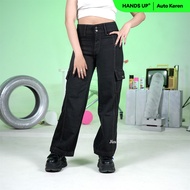 JINISO - Highwaist Cargo Loose Jeans Wanita Black Choco 402 HANDS UP
