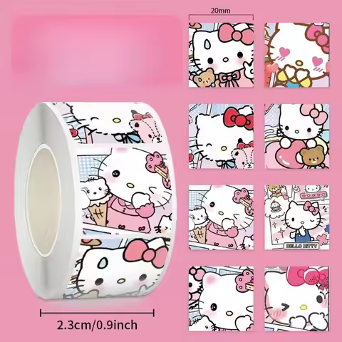 Cute Hello Kitty Roll Stickers 500Pcs Kawaii Cartoon Decorative Stickers 8 Patterns for Laptop Scrap