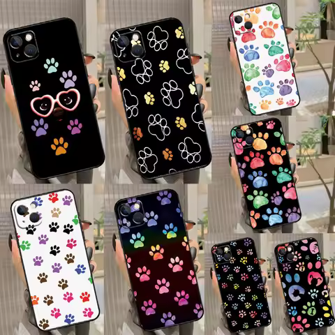 Watercolor Paw Prints Case For iPhone 12 13 Mini 11 14 Pro Max XS X XR Plus 15 16 Pro Max Cover