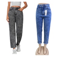 ACID WASH mom fit boyfriend jeans. women's jeans long pants. mom fit jeans.