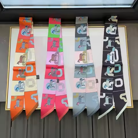 Mare Horse Printed Scarf Women's Twill Silk Four Seasons Decorative Ribbon Bags Strap Gift Wrapping 