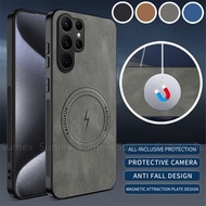Magnetic Charge Ring Leather Case For Samsung Galaxy S25 Ultra Plus Edge FE 5G Simple Business Phone