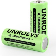 2 Packs 18500 Rechargeable Battery with Button Top,3.7V 2000mAh INR 18500 High Capacity Li-ion Batte