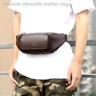 in stock✆◈Kangaroo waist bag men s leather texture waist bag large-capacity mobile phone bag trendy waterproof bag men s messenger bag sports bag