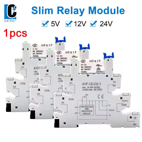 1PCS Slim Relay HF-41F 5V 12V 24V High Frequency Relay Base DIN Rail Relay 41F-5-ZS41F-12-ZS41F-24-Z