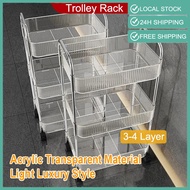 [SG Seller]Acrylic Movable Trolley Rack/Kitchen Storage Trolley With Wheel/Bathroom Organiser ​Rack