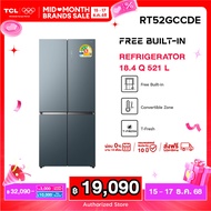 TCL ตู้เย็น Free Builtin สี่ประตู สี Glacier Blue 18.4Q 521 ลิตร รุ่น RT52GCCDE ดีไซน์หรูหรา ระบายคว
