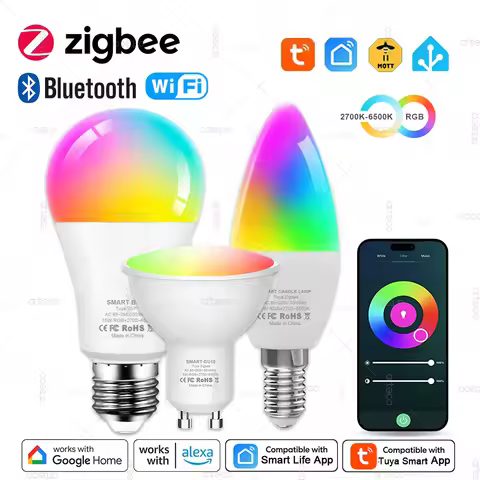 Tuya E27 GU10 E14 Bulb WiFi Zigbee Bluetooth,Dimmable Smart LED Lamp 2700-6500K RGBCW,LED Light Bulb