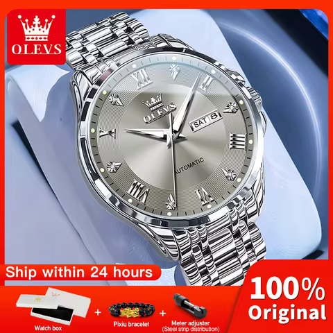OLEVS 6702 New Mens Watch Original Mechanical Automatic Watch Waterproof Luminous Reloj Dual Calenda