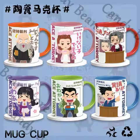 Anime Ace Attorney Phoenix Wright Miles Edgeworth Mei Karuma Dick Gumshoe Cosplay Ceramic Mug Cartoo
