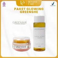 GREENSHE Skincare Paket Glowing Bedak SHC Perfect Match & Bright And Shooting Toner Cuka Apel