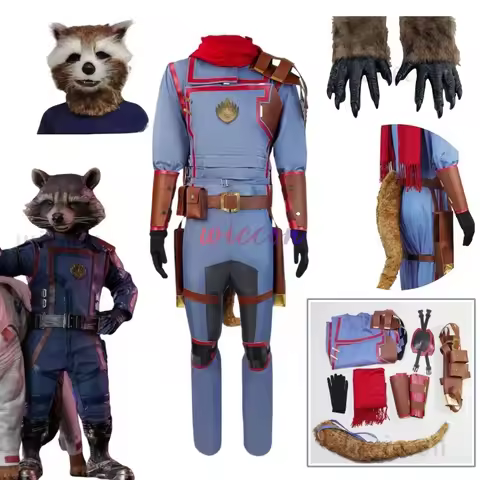 Raccoon Rocket Cosplay Costume Movie Adult Mask Uniform Suit With Tail Alkane Bear Role Play Costume